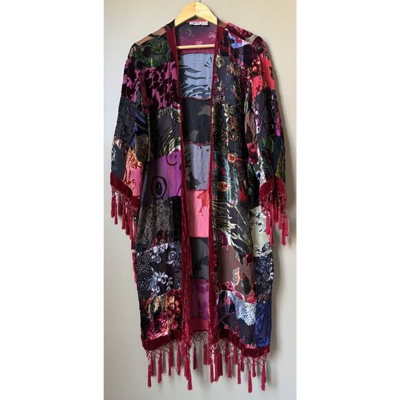 Chico's Burnout Silk Velvet Tassels & Beading Duster Size S/M GORGEOUS Vintage - Picture 1 of 4